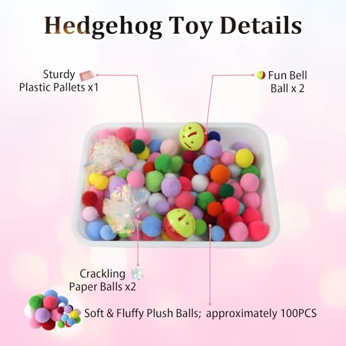 Hedgehog Dig Box Tray, Fun Foraging & Digging Hedgehogs Toy, Includes Rich Colors Balls, Hedgehogs Accessories for Hamsters, Ferrets and Other Small Animals (White)