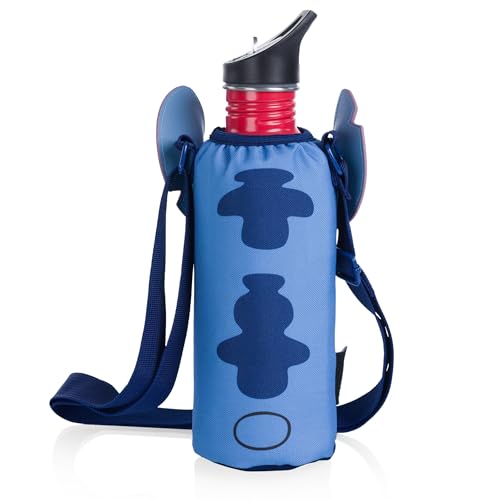 Picnic TIME Disney Shorts Bottle Cooler Tote, Insulated Water Bottle Holder with Adjustable Shoulder Strap for Travel Picnic Theme Parks, Fits 20 to 26 oz Bottles - color: Disney Lilo & Stitch - Blue