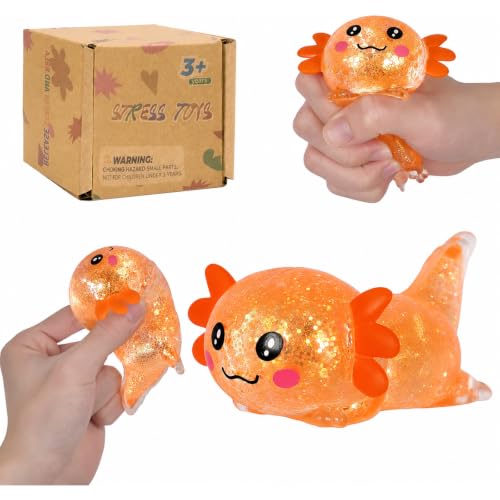 Axolotl Squishy Toy, Soft Slow Rising Sensory Fidget Toy, Cute Stretchy Axolotl Squeeze Toy, Stress Relief Desk Toy Gift for Kids and Adults (Orange) - color: Orange