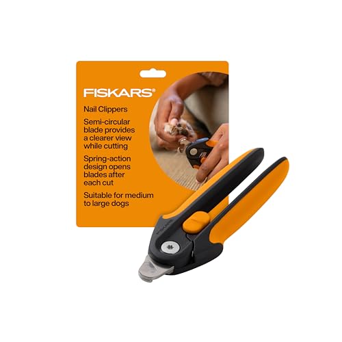 Fiskars Pet Large Nail Clippers, Cat and Dog Trimmers for Grooming, 5.75" | Suitable for Medium to Large Dogs, Semi-Circular Blade for Clear View, SoftGrip Handle w/ Safety Lock, Pet Supplies, Black - size: Large