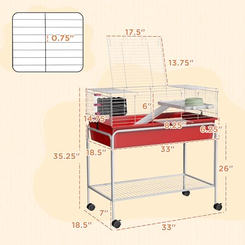 PawHut Two-Story Small Animal Cage Removable from Stand, Guinea Pig Cage with Shelf & Wheels, Pet Habitat for Hedgehog, Chinchilla, Ferret, 33" x 18.5" x 35", Red | Removable from Stand, Guinea Pig Cage, Pet Habitat for Hedgehog, Chinchilla, Ferret - colo