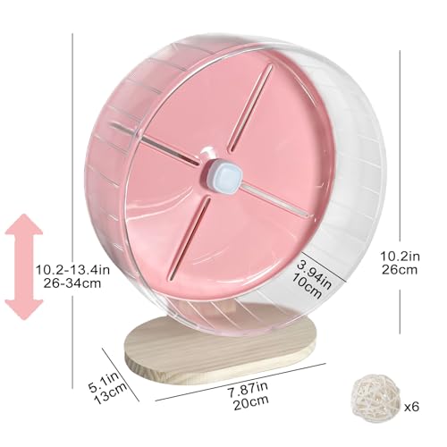 Silent Hamster Wheel,10.2 Inch Quiet Spinner Syrian Hamster Running Wheel,Anti-Skid & Adjustable Stand for Gerbils, Rats, or Other Small Pets,Pink - color: Pink