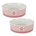 Bone Dry Ceramic Stripe Paw Pet Bowls Collection, Dishwasher Safe, Large, 7.5x2.4, Rose, 2 Count - color: Rose, size: Large Bowl Set, 7.5x2.4"