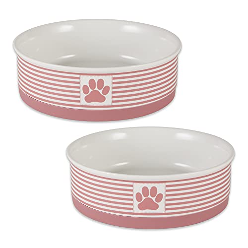 Bone Dry Ceramic Stripe Paw Pet Bowls Collection, Dishwasher Safe, Large, 7.5x2.4, Rose, 2 Count - color: Rose, size: Large Bowl Set, 7.5x2.4"