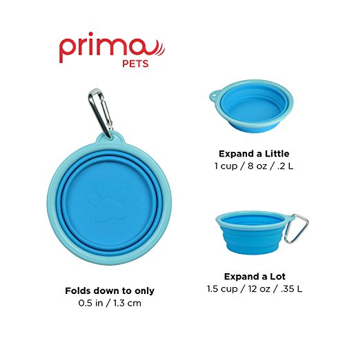 Prima Pet Expandable/ Collapsible Silicone Food & Water Travel Bowl with Clip for Small & Medium Dog and Cat, Size: 1.5 Cups (5.1 Inch Diameter Bowl) (AQUA) - color: AQUA, size: SMALL (1.5 CUPS)
