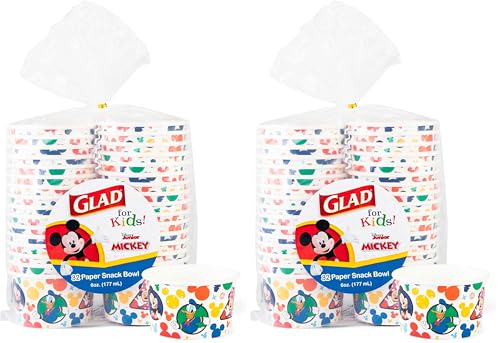 Glad for Kids Disney Mickey and Friends Paper Snack Bowls - 6oz, 32ct | Kid-Friendly Cups for Everyday Use, Lids Not Included - size: 64 Count (Pack of 1)