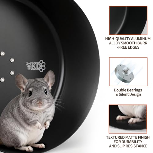 15" Aluminum Alloy Silent Chinchilla Exercise Wheel | Noiseless Running Wheel for Chinchilla, Rat, Hedgehogs, Squirrels and Small Pets (Black) - color: Black