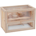 Wooden Hamster Cage, Small Hamster Cages Animal Habitat with Multi-Level Platforms, Natural Wood Chew- Enclosure for Hamsters and Dwarf Small Hamster cage Rats, Includes Exercise