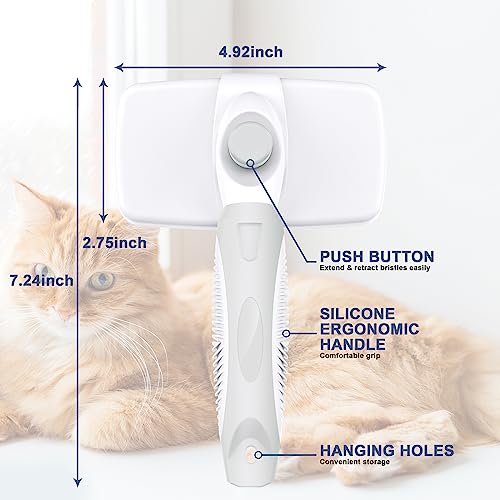 Self-Cleaning Slicker Brush for Dogs & Cats, Grooming Combs for Short & Long-Haired Dogs, Cats, Rabbits & More - Gently Removes Loose Undercoat, Mats and Tangled Hair