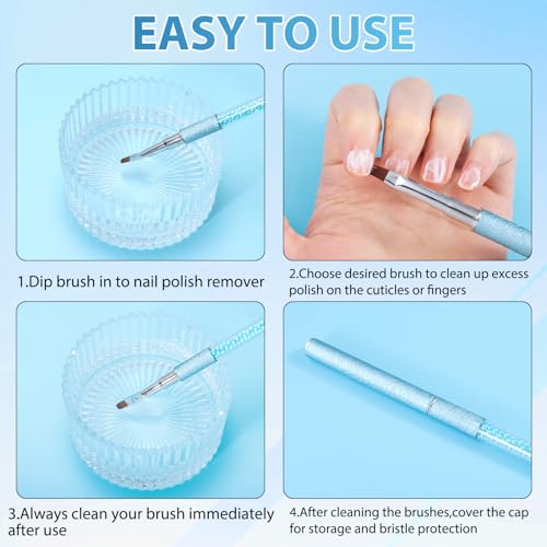 3Pcs Nail Art Clean Up Brushes Nail Brushes Cleaning Polish Mistakes | Cleaning Polish Mistakes on the Cuticles Acetone Resistant Nail Brush Fingernail Cleaning Brushes for Nail Art and Designs - color: Pearl Blue