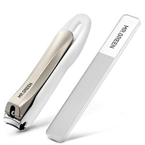 MR.GREEN Nail Clippers Anti Splash Fingernail Cutter Stainless Steel Manicure Tools Nail Scissors Detachable Design Nail Trimmer (M+Nano Glass File) - size: Medium with Nano Glass File