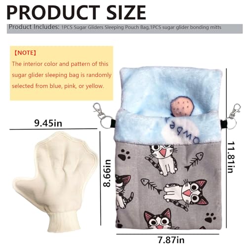 Sugar Gliders Sleeping Pouch Bag Hamster Cotton Hanging Flannel Warm Bed Hideout with Hooks Glove Small Pet Nest Bed for Rat Squirrel Hedgehog,Silver - color: Silver