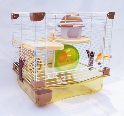 PETZHUBO Hamster Cage Small Animal Cage 2 Layers Transparent Cage Size：10.6"(W) X8.1(L) X10.6 (H) Suitable for Hamsters up to 3.5 inch in Length.（Please Note This is Mini cage that for Mini Hamster