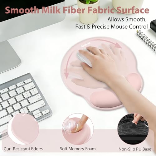 Mouse Pad and Keyboard Wrist Rest, 3-in-1 Gel Memory Foam Ergonomic Mouse Pad with Wrist Rest Set, Gaming Mousepad Arm Cushion Support for Computer Office Desk Accessories Cute Setup, Pink - color: Pink