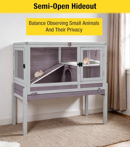 Aivituvin Guinea Pig Cages, Rabbit Hutch with Anti-Chew Frame, Bunny Cage with Cleaning Sliding Tray, 3 Openable Areas, Assemblable Legs, Ramp & Hideout Included - Grey - color: Grape Purple