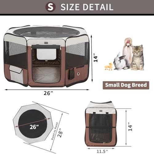 DONORO Dog Playpen Portable Pet Play Pens for Small Dog/Cat/Rabbit/Chicks, Cat Playpen Indoor/Outdoor with Carring Case, Removable Zipper Top and Bottom (Brown, Small (28"x28"x14"), 8) - color: Brown, size: Small (28"x28"x14")