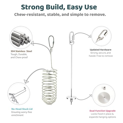 Rat Toys 2 Pack Cage Accessories, 304 Stainless Steel Veggie Fruit Slow Feeder Hanging Holder, Rodent Toys Foraging Enrichment Stuff for Bird, Fancy Mice, Hamster, Guinea Pig, Chinchilla Squirrel