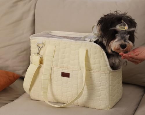 HSC PET Cat Carrier Soft-Sided Pet Small Dog Bag Puppy Purse Traveling Go to Vet,Small Animal Outdoor Function Handbag (Beige2, Large)