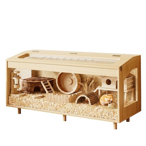 Wooden Hamster Cage, 39.4" Large Small Animal Cage with 19.7" Tall Habitat, Openable Top, Chew-Resistant Acrylic Panels, Wood Enclosure for Gerbil & Guinea Pig (39.4 * 15.75 * 19.7 inch) - size: 39.4"L x 15.8"W x 19.7"H