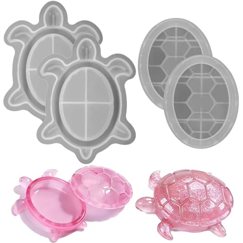 2Pcs Silicone Turtle Box Resin Sea Animal Mold with Lid, Reusable Ocean Theme Jewelry Box Storage Container Mould for DIY Clay Craft Projects Trinkets Clay Craft Art