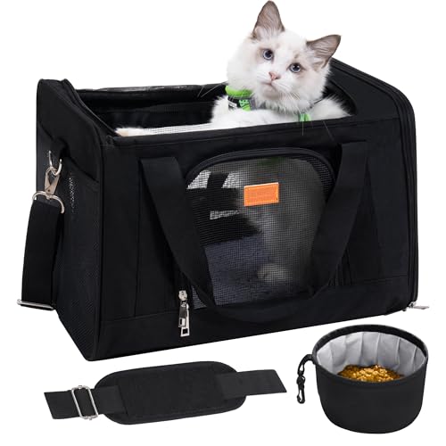 ROYPET Cat Carrier,Portable Pet Carrier Bag for Cats and Small Dogs,Foldable Soft-Sided and Scratch-Proof mesh Cat Bag Pet Carriers,Airline Approved Pet Carrier,Pet Travel Carrier Up to 15 Lbs,Black - color: Black