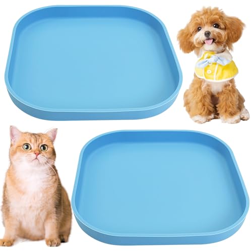 Fhiny 2PCS Silicone Cat Bowls Set 7.1 x 7.1 in Shallow Dog Dish Whisker Friendly Cat Food Plate for Dry & Wet Food Dishwasher Safe Non-Slip Pet Feeding Bowls for Kittens and Puppies (Blue) - color: Blue