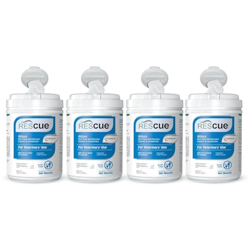 REScue One-Step Disinfectant Cleaner & Deodorizer Wipes for Vet Use – Cleaner for Kennels, Litter Boxes, Vet Offices, Pet Grooming Surfaces, Pet Items – Wipes Canister, 160-Count (4 Pack) - size: Canister (4 Pack) Wipes