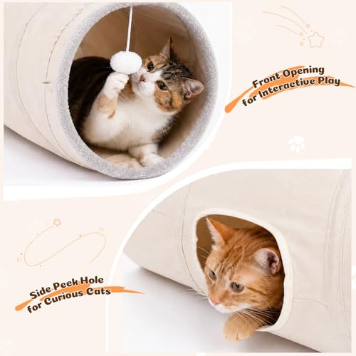 Ownpets S-Shape Cat Tunnel Toy 48"L x 10"D, for Cats, Puppies & Small Pets | Collapsible for storage, tear-resistant oxford fabric, connects to other tunnel, with peek hole, feather wand, indoor/outdoor - size: 10 Inches in Diameter