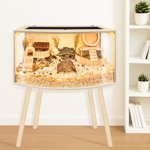 Prolee Hamster Cage with Curved Design,Chew Proof Wooden Hamsters Enclosure with Leg Stand and Openable Top or Gerbils,Hamster Habitat - size: 24.0"L x 16.0"W x 16.0"H