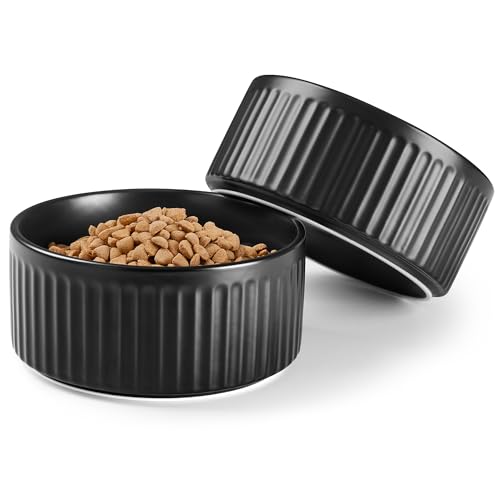 Non-Slip Ceramic Dog Bowls,6" Dog Food and Water Bowl Set with Silicone Base, 32oz/4cups Weighted Flip-Proof Pet Feeding Bowl for Medium Dogs (Medium,Black) - color: Black, size: 4 Cups