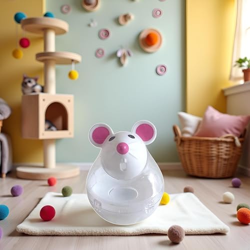 Beige Interactive Toys for Cats, Play Cat Toy Pet Cat Kitten Mouse Shape Treat Holder Food Storage Dispenser Chew Play Toy for Indoor and Kitten Exercise Mice and Animals Toys