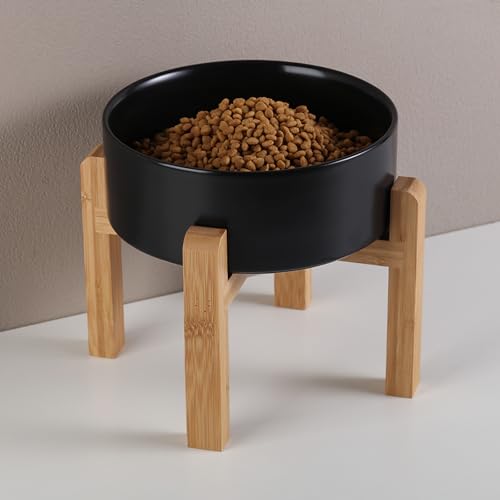 Black Raised/Elevated Ceramic Dog Bowl for Medium Large Sized Breeds,Large Dog Food Water Bowl with Stand,8 in Non Slip Heavy Weighted 1800ml/ 7.6 Cups/60 OZ - color: Black, size: 8 in