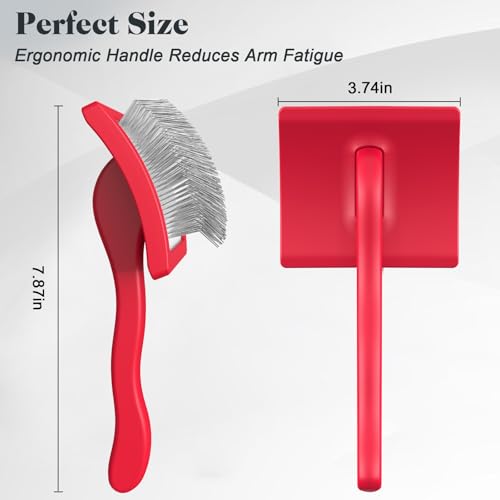 2PCS Slicker Brush for Dogs & Pet Comb,Professional Dog Grooming Brush (Goldendoodles,Poodles,Labradoodles) with Extra Long Pins to Effectively Remove Tangles, Knots and Mats (Red, Large) - color: Red, size: Large