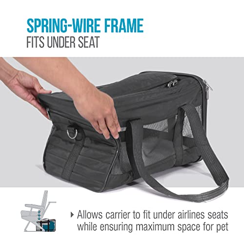 Sherpa Pet Carrier Airline Approved with Spring Wire Frame - Cat Carrier and Dog Carriers for Airline Travel and Vet Visits, Mesh Ventilation, Locking Zippers - Charcoal Grey, Large - color: Charcoal Gray, size: 19.0"L x 11.5"W x 11.8"H