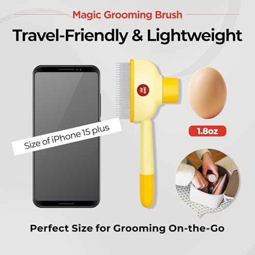 JAYU PET Magic Grooming Brush – Cat Brush for Shedding, Dual-Length Stainless Steel Bristles, One-Click Self-Cleaning, Vertical Deshedding Comb, Professional Pet Grooming Tool