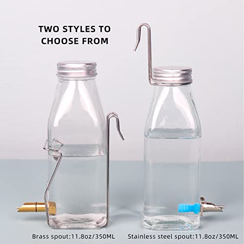 Hamster & Parrot Bird Automatic Drinking Device, Chinchilla & Bunny Rabbit No Drip Chew Proof Glass Water Bottle (Spout-Silver)