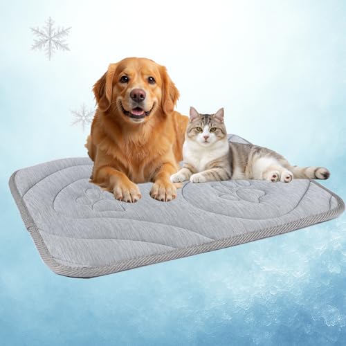 Dog Cooling Mat, Anti-Slip, Thick 3D Orthopedic Summer Pad for Dogs & Cats, Q-MAX > 0.5, Non-Toxic, Machine Washable, Chew-Resistant, Portable for Crate, Bed, Sofa, Car (Cool Grey, Medium) - size: Medium