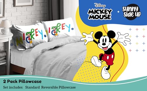 Sunny Side Up Disney Mickey Mouse 2 Pack Reversible Pillowcases - Double Sided Pillow Covers, Kids Super Soft Bedding - color: White - Mickey Mouse