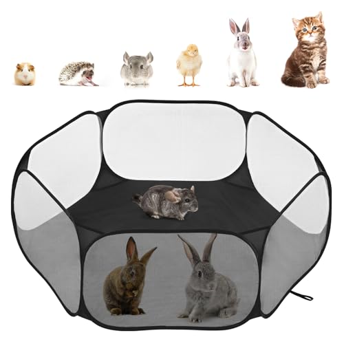 Pawaboo Small Animals Playpen, Black | Waterproof Small Pet Cage Tent, Strong Steel Wire Frame, Portable Outdoor - color: Black