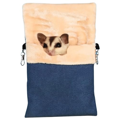 Small Pet Hanging Bed Sleep Pouch with Heated Warm Compartment Pet Hammocks Bed for Hamster Rat Sugar Glider Squirrel Ferret Warm Nest Bed Hideout Cave Pet Cage Accessories (Blue,Medium) - color: Blue, size: Medium