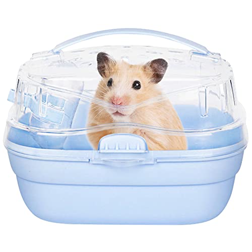 KAMEIOU Sky Blue Travel Small Animals Hamster Hedgehog Guinea Pig Carrier Cage for Hamsters Hedgehogs Guinea Pig Carrier Travel Cage with Handle Breathable Small Animal Guinea Pig Car Cage Carrier