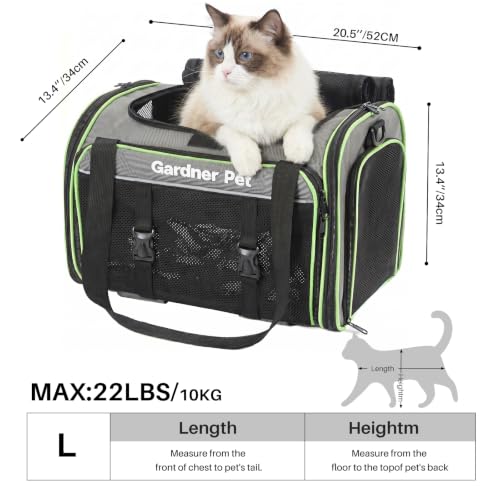 Gardner Pet Large Expandable Cat Carrier (20.5x13.4x13.4 in) | 2-Side Square Extension Pet Travel Carrier for Cats or Small Dogs up to 22 lbs, Heavy Duty Soft-Sided Dog Car Travel Bag - size: 20.5"L x 13.4"W x 13.4"H