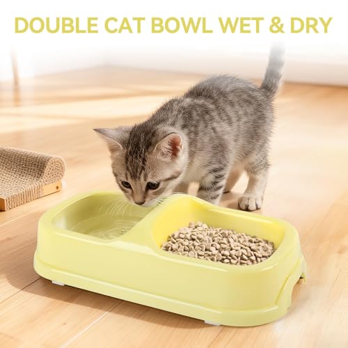 Pawise Newborn Kitty Litter Box Set, 5-Piece Cat Starter Kit – Includes Low-Entry Litter Pan, Scooper, Feeding Bowls & Mouse Toy, Ideal for New Kittens, 14.5 x 10.5 Inches, Yellow - color: yellow