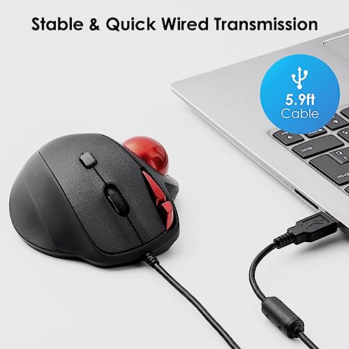 SANWA Wired Ergonomic Trackball Mouse, Optical Rollerball Mice, Programmable Silent Buttons, 34mm Trackball, 600/800/1200/1600 Adjustable DPI, Compatible with MacBook, Laptop, Windows, macOS - color: Wired