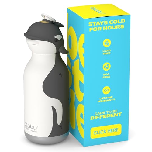 asobu Bestie Water Bottle, Cute Collectible Character, Leak Proof, BPA Free | 16 oz, Stays Cold 24 Hours, Double Wall Vacuum Insulation, Food Grade Stainless Steel, Spill Resistant, Great Gift Idea - color: GUS THE KILLER WHALE