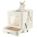 Cat Litter Box with Lid, Covered Top Entry Kitten Litter Pan for Small and Medium Cats, Anti-Splashing Kitty Potty with Slide-Out Litter Tray - color: White