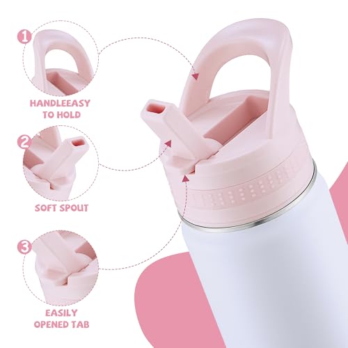 14 Oz Kids Water Bottle, Stainless Steel Water Bottle with Straws, Leak-Proof, BPA-Free, Insulated Water Bottles for School Boys & Girls|White - color: White