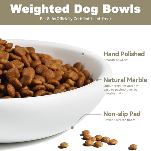 White Cat Bowl, Marble Food and Water Bowl for Cat and Small Dog, Heavyweight 1.5lb Non-Tip Pet Food Dish with Slip-Proof Pad, Premium Stone Feeder for Elegant Home Decor - color: Namib Fantasy