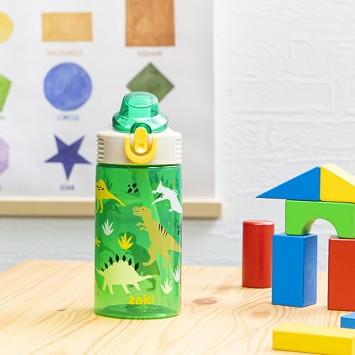 Zak Designs Dinosaur Sage 16oz Leak-Proof Straw Kids Water Bottle | BPA Free, Durable Plastic, Cupholder Friendly, Dishwasher Safe, Easy to Clean, Lid Lock, Handle, For School, Home, Travel - color: Dino, size: 16 Ounces