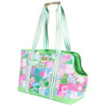 Lilly Pulitzer Small Pet Carrier 60lb Capacity, Crazy Quilt Home | Soft Sided with Removable Padded Insert, Shoulder Straps, Open-Top with Gold Buckle Closure & Safety Clip & Exterior Pocket